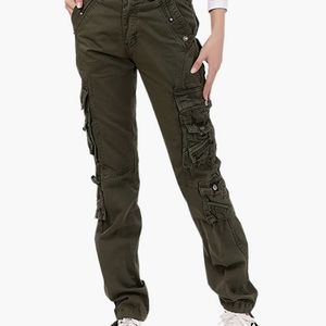 Size 36 Black Cargo Pants Gunmetal Accent Button